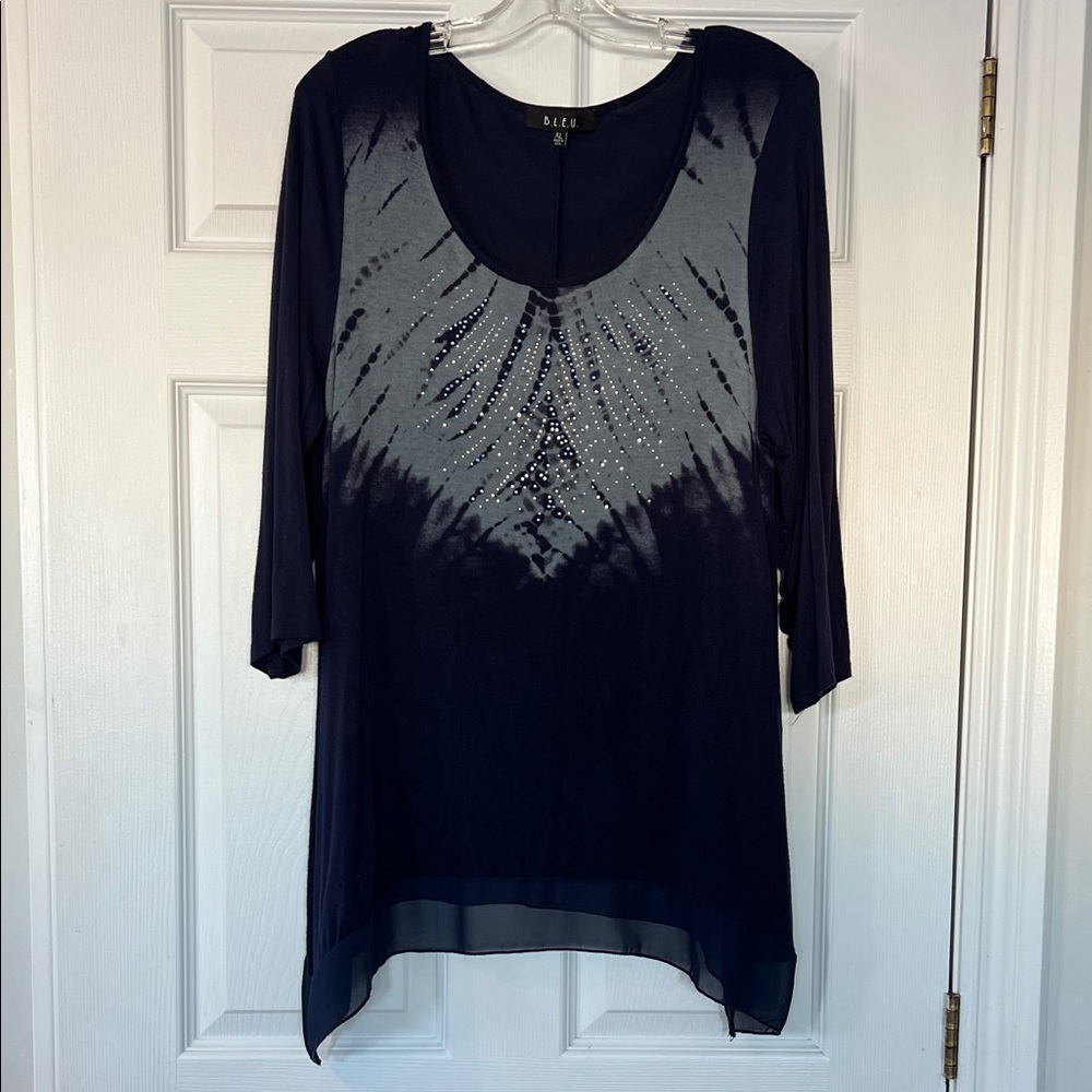B.L.E.U. Navy and Gray Embellished Tunic